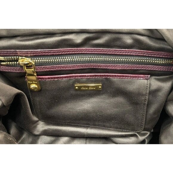 Miu‎ Miu Leather Vitello Lux Bauletto Bowler Bag Satchel Burgundy Nappy - Picture 5 of 10